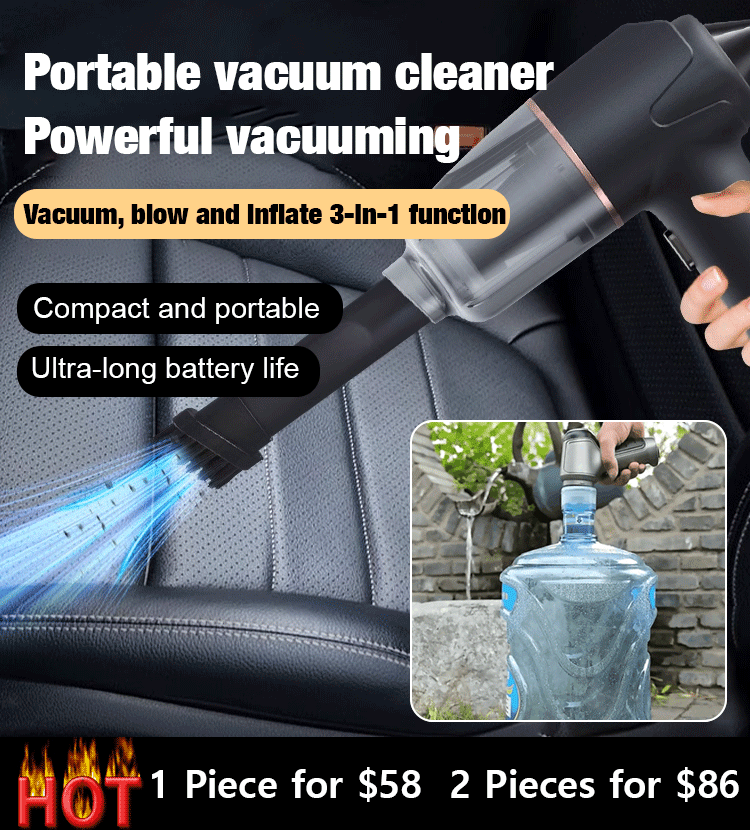 Blow, vacuum and inflate all-in-one cordless vacuum cleaner for home and car