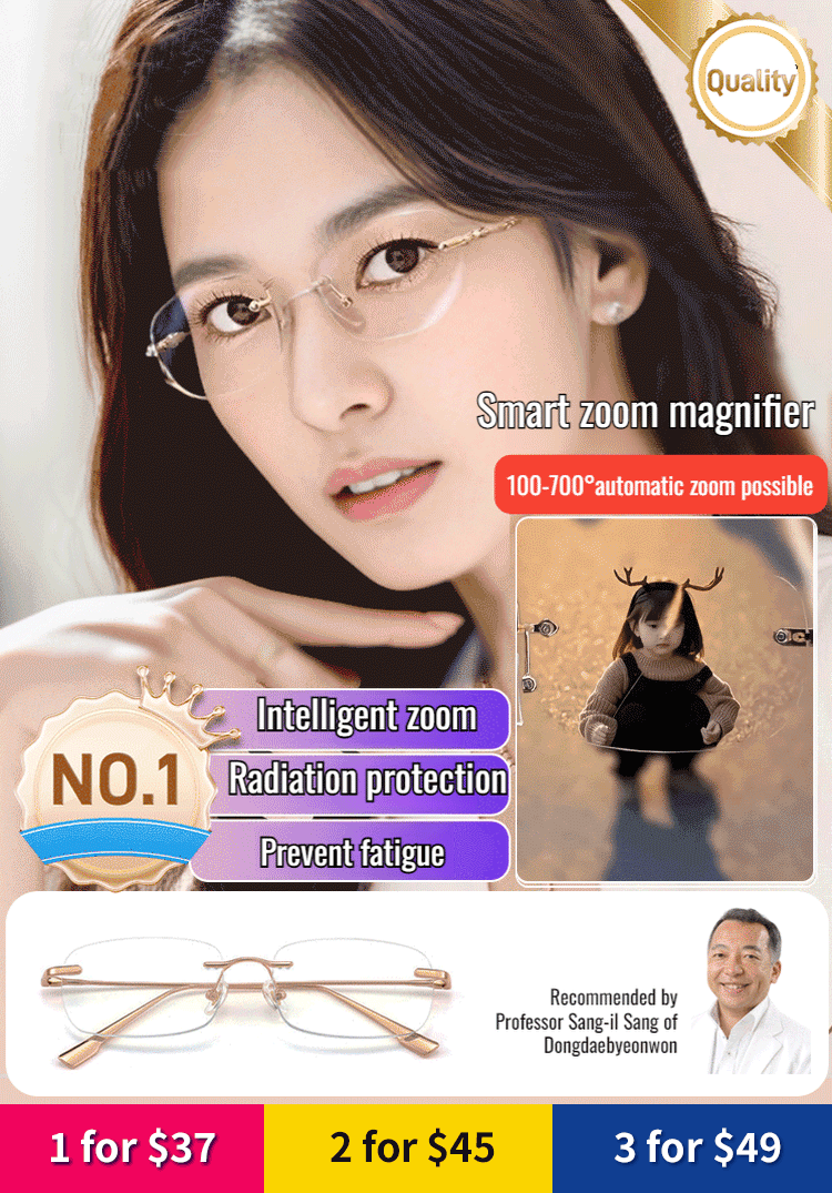 Light-sensitive colour-changing zoom rimless presbyopia glasses 【Men's and women's models】