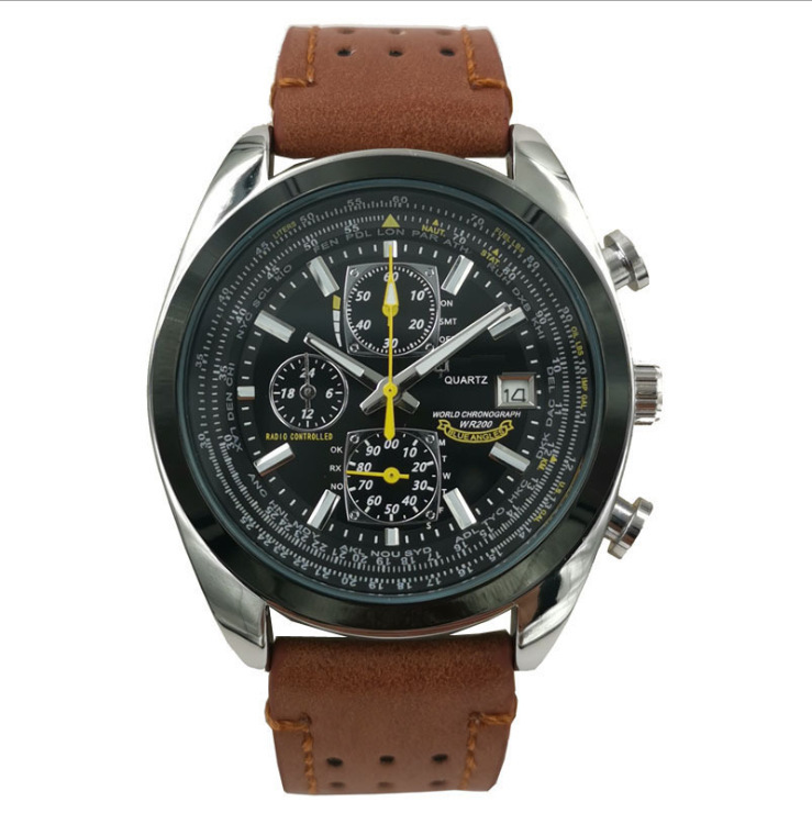 Blue Angel three-eye six-hand light-kinetic energy quartz movement flight watch