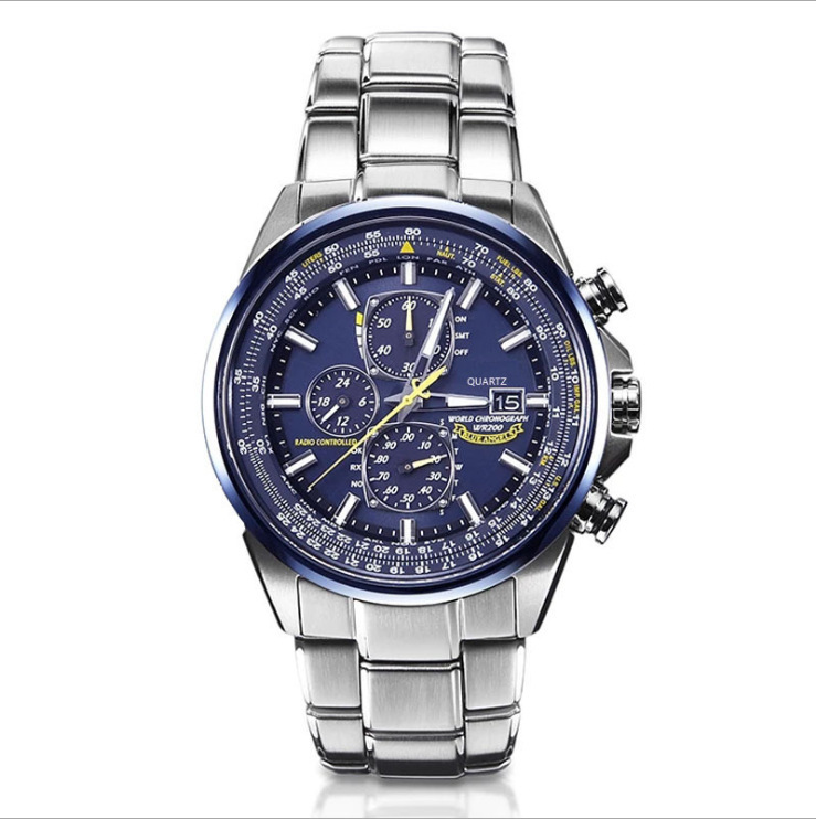 Blue Angel three-eye six-hand light-kinetic energy quartz movement flight watch