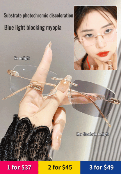 Light-sensitive colour-changing zoom rimless presbyopia glasses 【Men's and women's models】