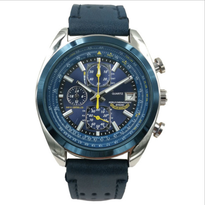 Blue Angel three-eye six-hand light-kinetic energy quartz movement flight watch