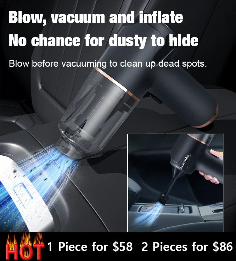 Blow, vacuum and inflate all-in-one cordless vacuum cleaner for home and car