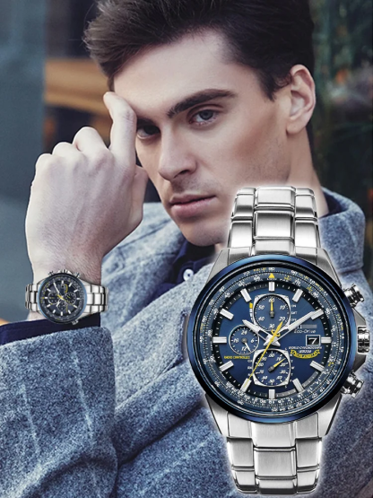 Blue Angel three-eye six-hand light-kinetic energy quartz movement flight watch