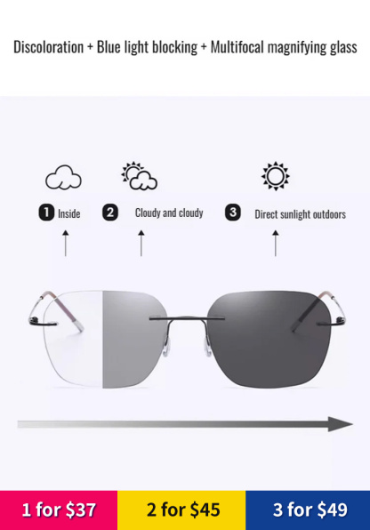 Light-sensitive colour-changing zoom rimless presbyopia glasses 【Men's and women's models】