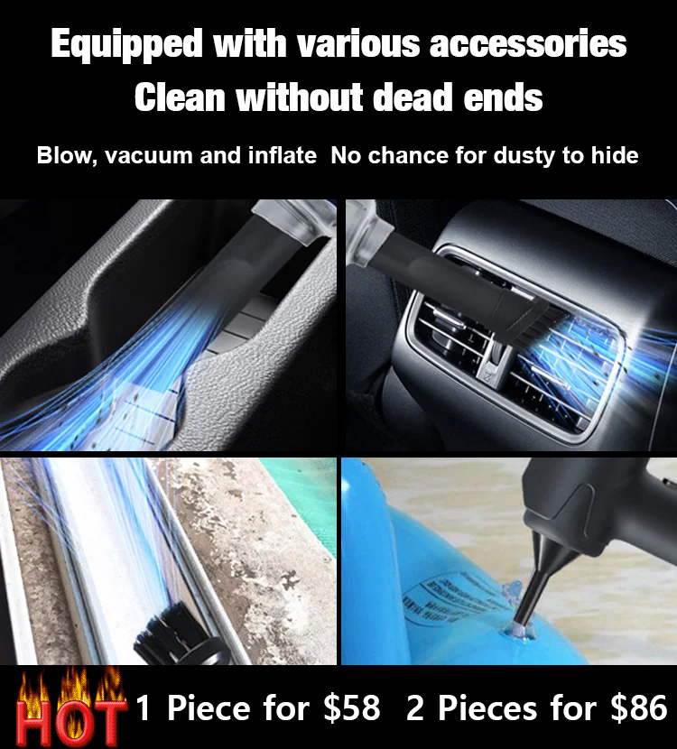 Blow, vacuum and inflate all-in-one cordless vacuum cleaner for home and car