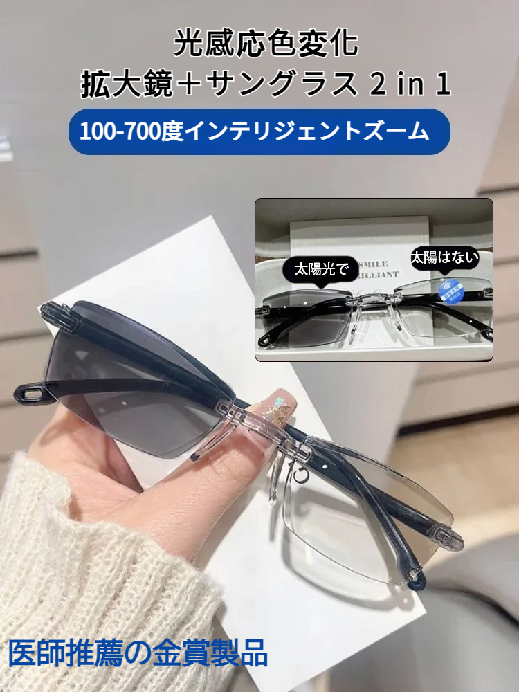 変色ブルーライト防止老眼メガネ 
