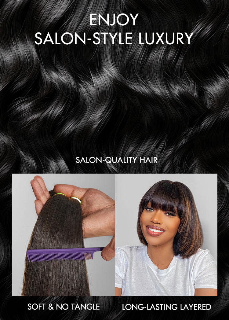 Breathable Cap Loose Wave 5x5 Closure Lace Glueless Human Hair Long Wig with Cute Bangs | Face-Framing-03