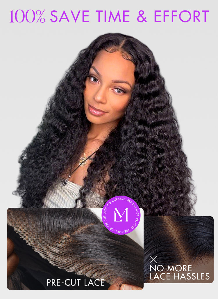 180% Density Water Wave 13x4 HD Lace Front Free Part Glueless Human Hair Wig Pre Cut Lace-25
