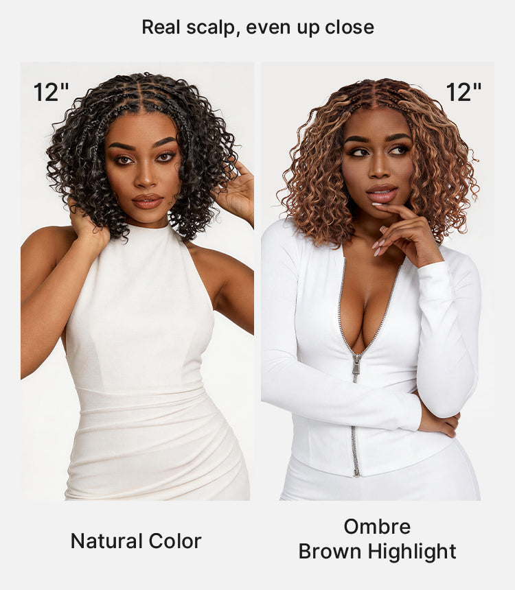 Readitress™ Boho Braids Deep Curly Glueless 5x5 Closure Lace with Braided Top Human Hair Wig Pre-Cut Lace-105