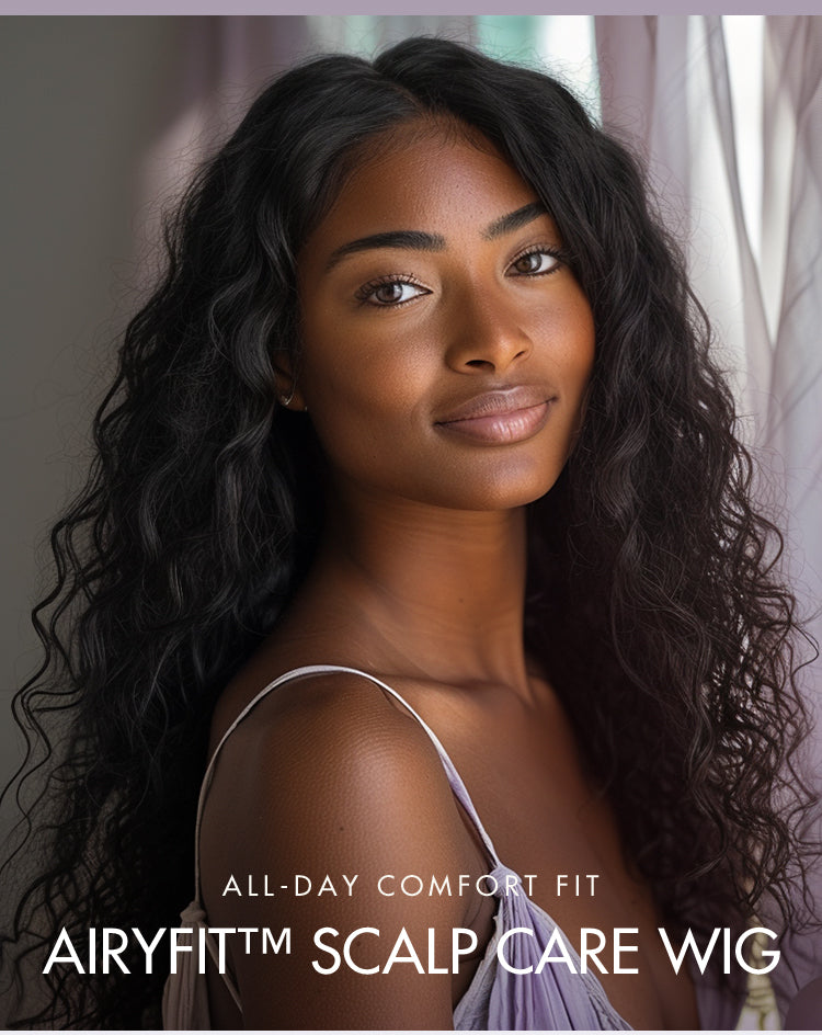 AiryFit™ Scalp Care Wigs - Blonde Highlight Water Wave Snugfit Glueless 5x5 Closure Lace Long Curly Wig Pre-Cut Lace-01