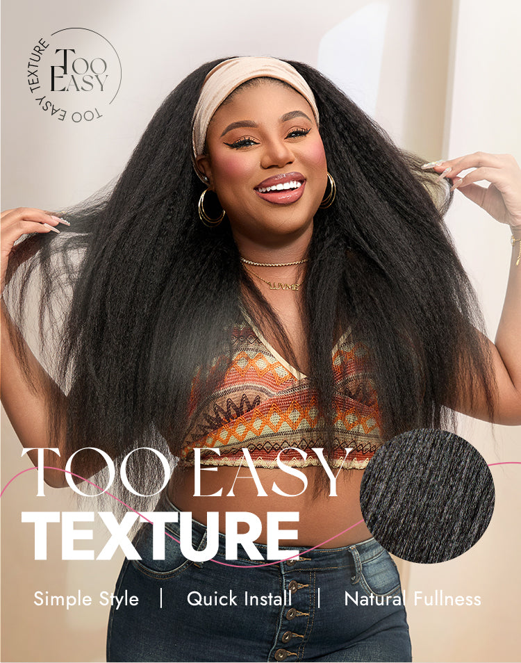 Luvme Too Easy Texture™ Wig Kinky Straight Flexi-Fit Drawstring Glueless Headband Wig (Get Free Trendy Headbands)-12