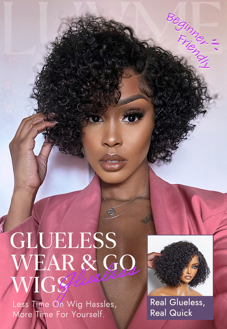 Trendy Short Cut Curly Minimalist HD Lace Glueless Side Part Wig 100% Human Hair-35