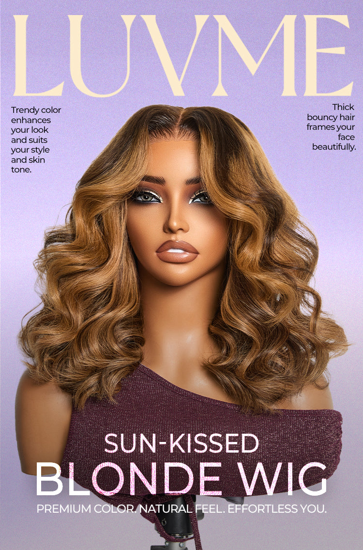 Sun-Kissed Warm Tone Brown with Blonde Highlights 180% Density Loose Wave Glueless 5x5 Closure Lace Wig Pre-Cut Lace-09