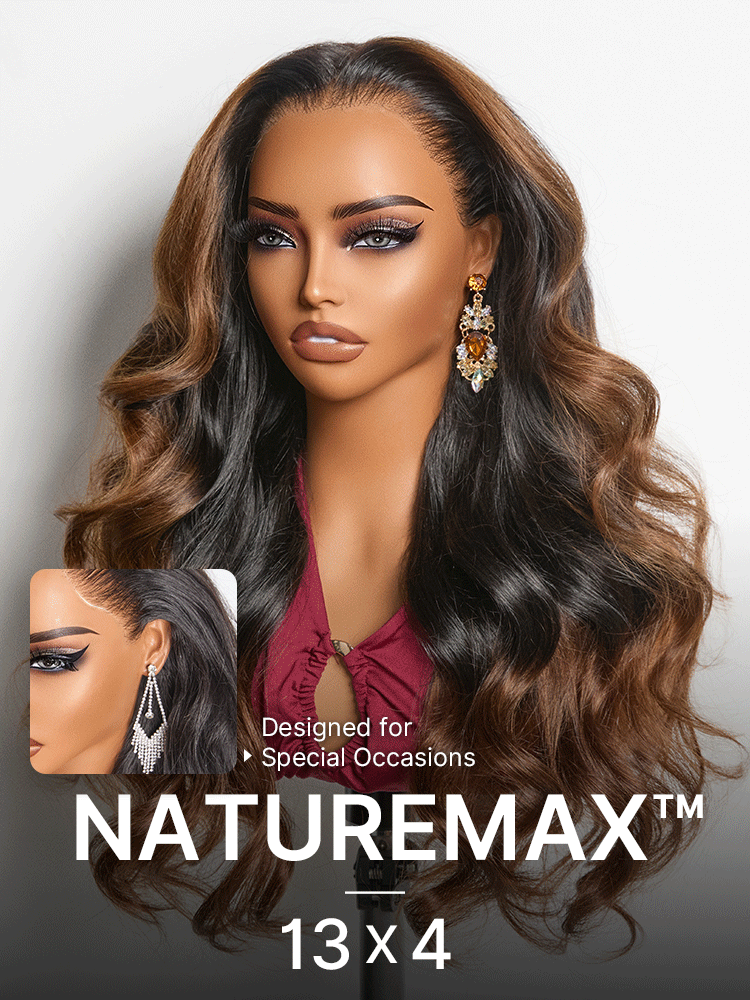 NatureMAX 200% Density Glueless 13x4 HD Lace Front Wig Ombre Brown Loose Wave Human Hair Wig Pre-Cut Lace Flexi-Fit Drawstring Cap-09