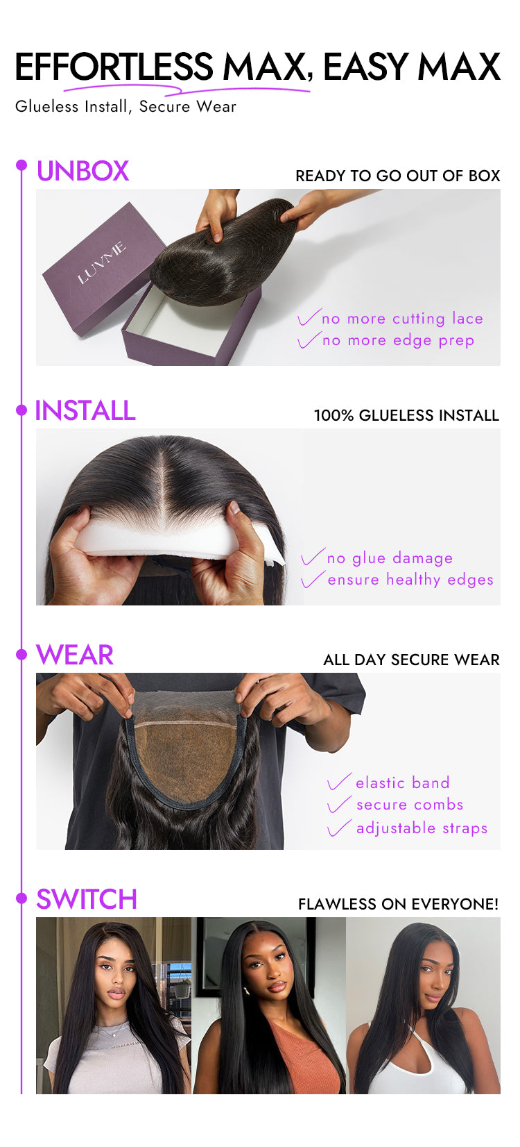 PreMax Wigs | Jet Black Middle Part Silky Straight Glueless 5x5 Closure Lace Wig Pre-Cut Lace-05