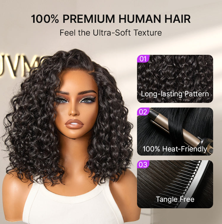Ready to Go Water Wave Short Curly Bob Wig Glueless Minimalist HD Lace Wig Pre-Cut Lace-33