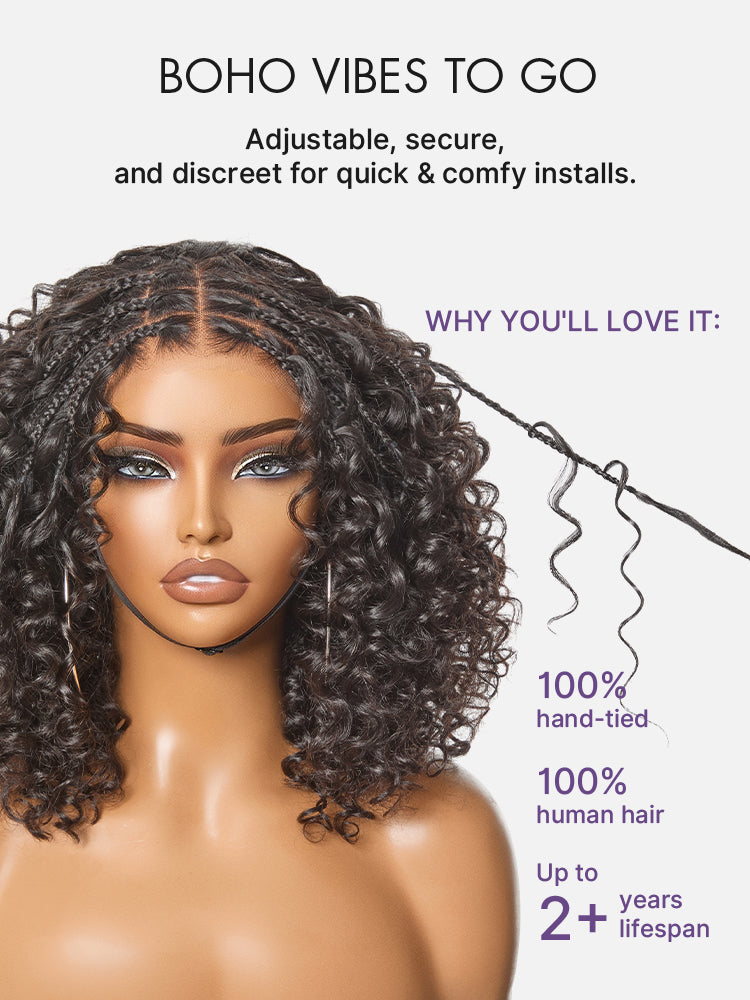 Readitress™ Boho Braids Deep Curly Glueless 5x5 Closure Lace with Braided Top Human Hair Wig Pre-Cut Lace-102