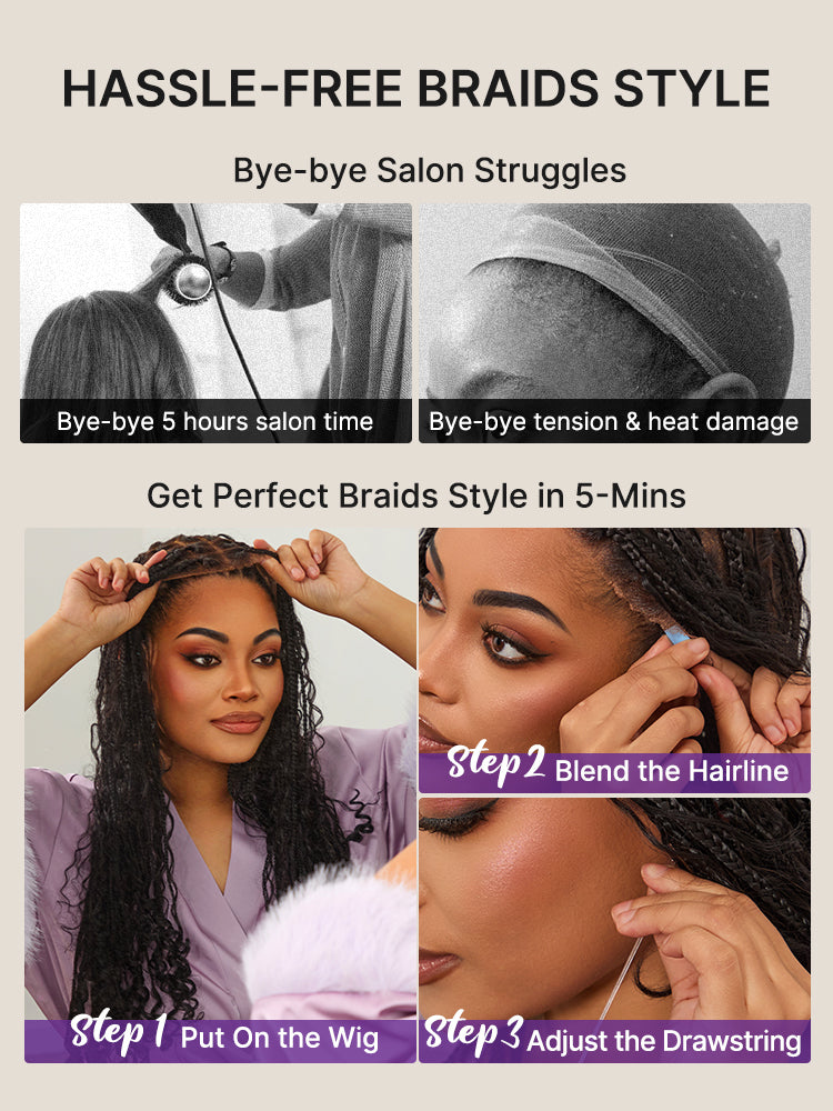 Readitress Mix Blonde Light Weight Flexi-Fit Invisi Drawstring Cap Full Lace Knotless Boho Curls Braided Long Wig Super Natural Scalp-11