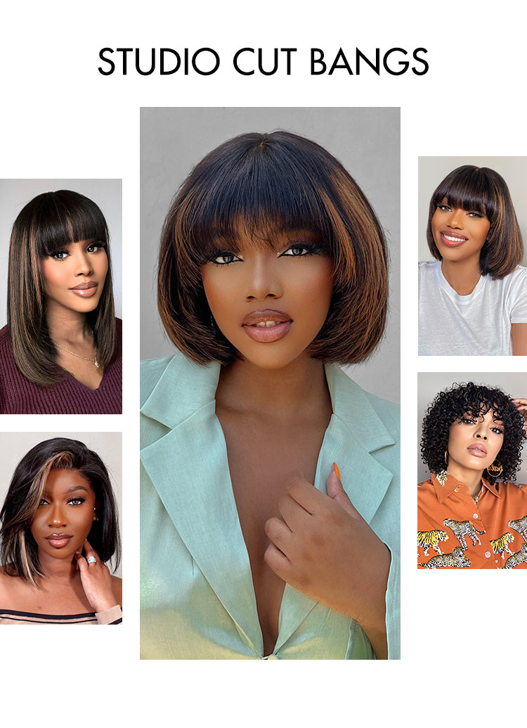 Breathable Cap Loose Wave 5x5 Closure Lace Glueless Human Hair Long Wig with Cute Bangs | Face-Framing-01