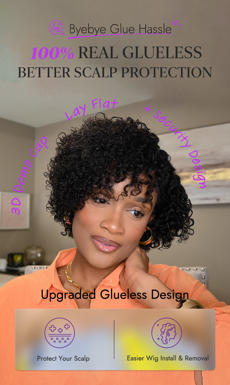 Trendy Short Cut Curly Minimalist HD Lace Glueless Side Part Wig 100% Human Hair-38