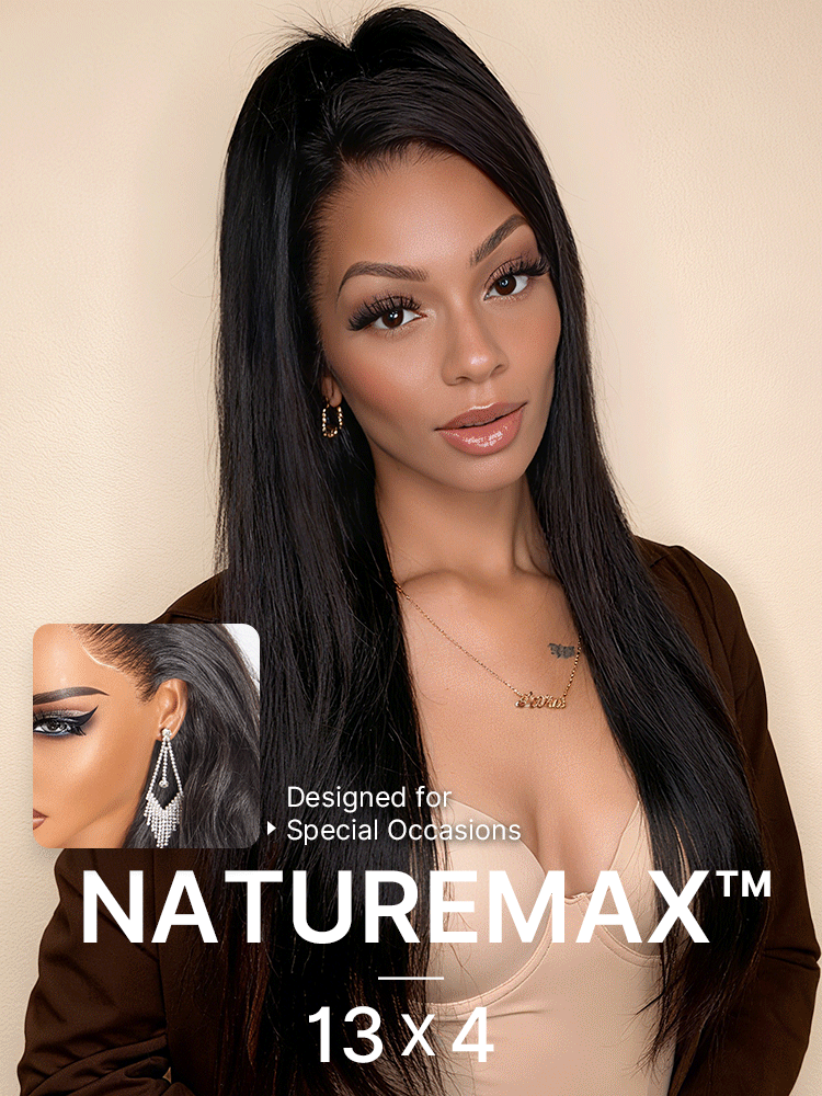 NatureMAX™ 180% Density Silky Straight Glueless Ear-to-ear 13x4 HD Lace Front Wig Pre-Cut Lace Flexi-Fit Drawstring Cap-21