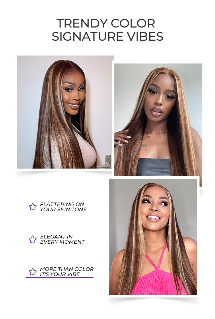 Luvme Hair 180% Density Honey Blonde Highlight Silky Straight Glueless 5x5 Closure HD Lace Long Wig-08