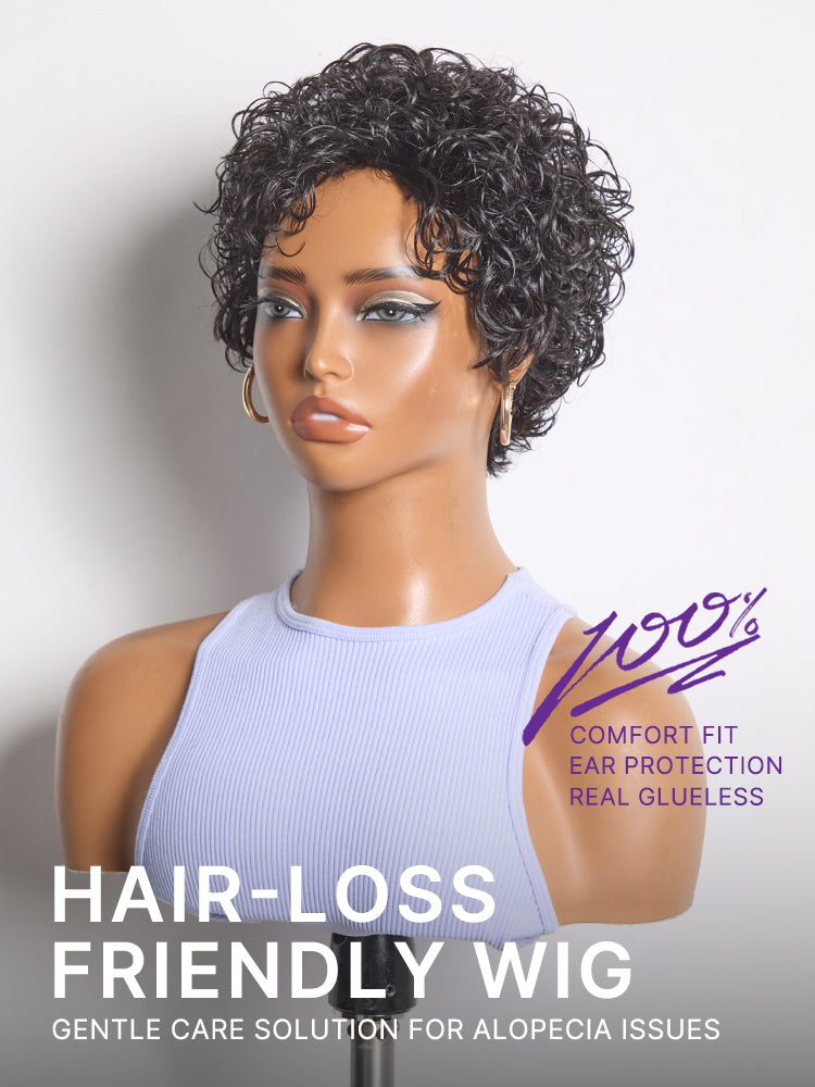 Throw On & Go Natural Black Big Curly Glueless Short Wig Ultra Comfort Cotton Cap Hair Loss Friendly Wig-22