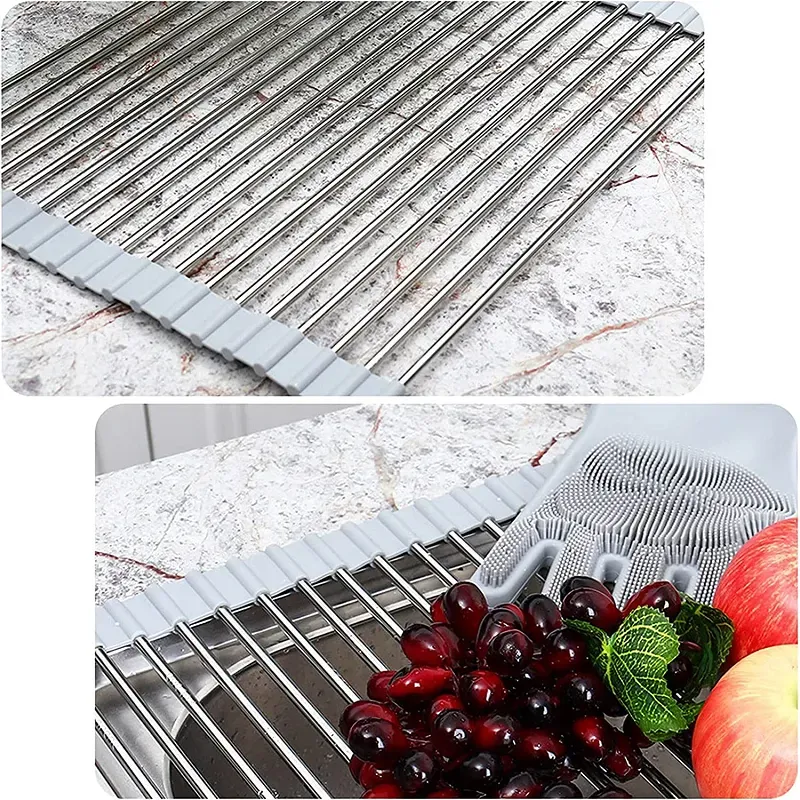 Scolapiatti arrotolabile in acciaio inox, pieghevole
