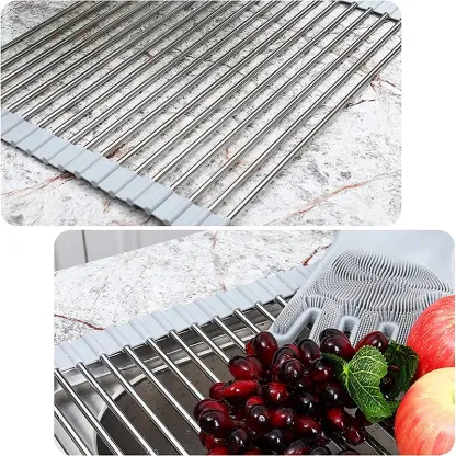 Scolapiatti arrotolabile in acciaio inox, pieghevole