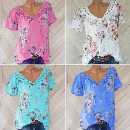 T-shirt con pizzo scollo a V
