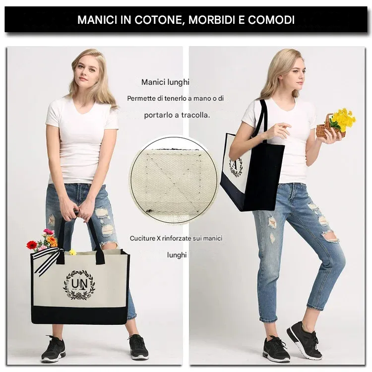 Regalo perfetto: borsa in tela con lettere da donna, borsa a mano semplice con tracolla e colori vivaci