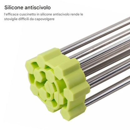 Scolapiatti arrotolabile in acciaio inox, pieghevole