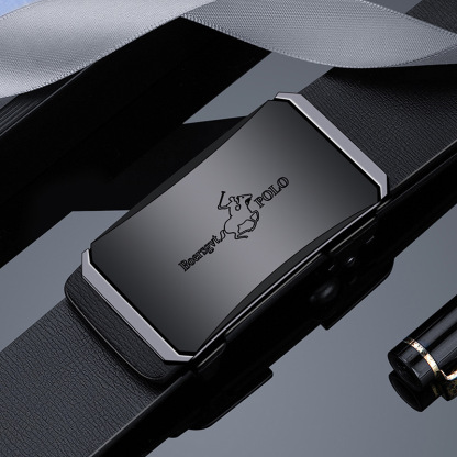 （Oferta ograniczona czasowo） Ręcznie robiony męski pasek ze skóry bydlęcej z automatyczną sprzączką, posrebrzana rama.