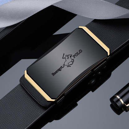 （Oferta ograniczona czasowo） Ręcznie robiony męski pasek ze skóry bydlęcej z automatyczną sprzączką, posrebrzana rama.