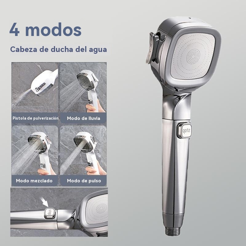Cabezal de ducha presurizado de mano de 4 modos con interruptor de pausa