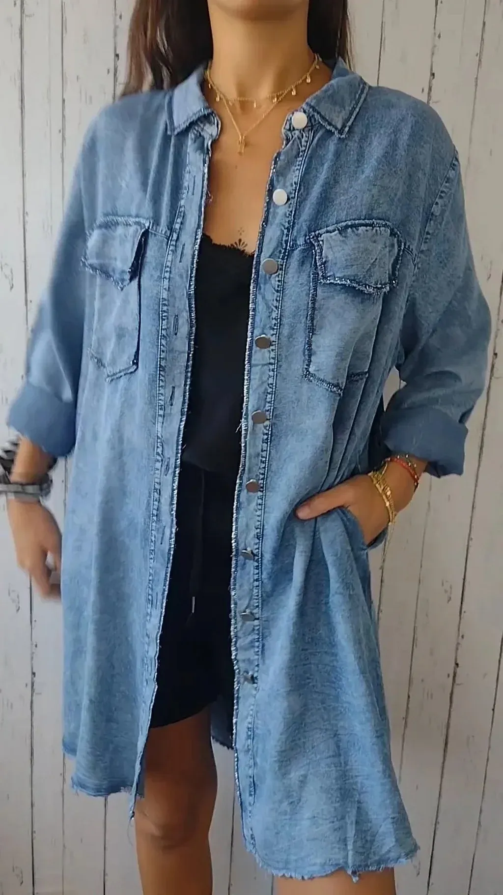 Camicia comoda in denim con cappotto lungo