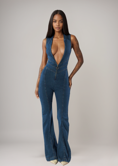 Klein™ | Tuta in denim con scollo a V profondo