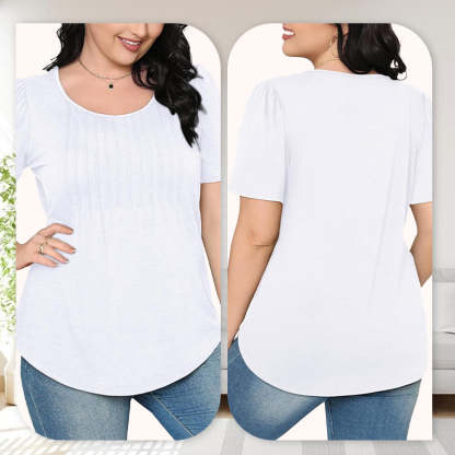 🔥👚Damska letnia koszulka z krótkim rękawem i okrągłym dekoltem plisowana