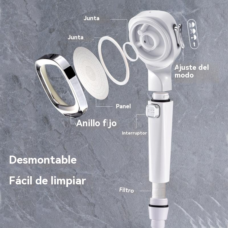 Cabezal de ducha presurizado de mano de 4 modos con interruptor de pausa