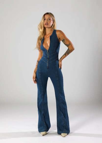 Klein™ | Tuta in denim con scollo a V profondo