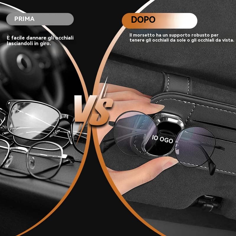 Portaocchiali multifunzionale in pelle per auto