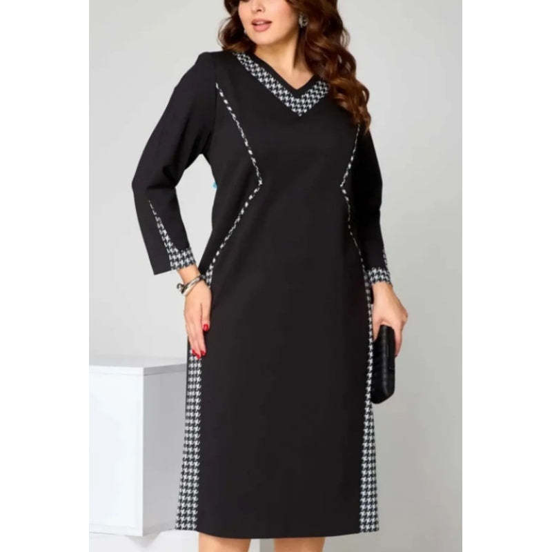 🌷Elegancka damska sukienka patchworkowa z dekoltem w serek