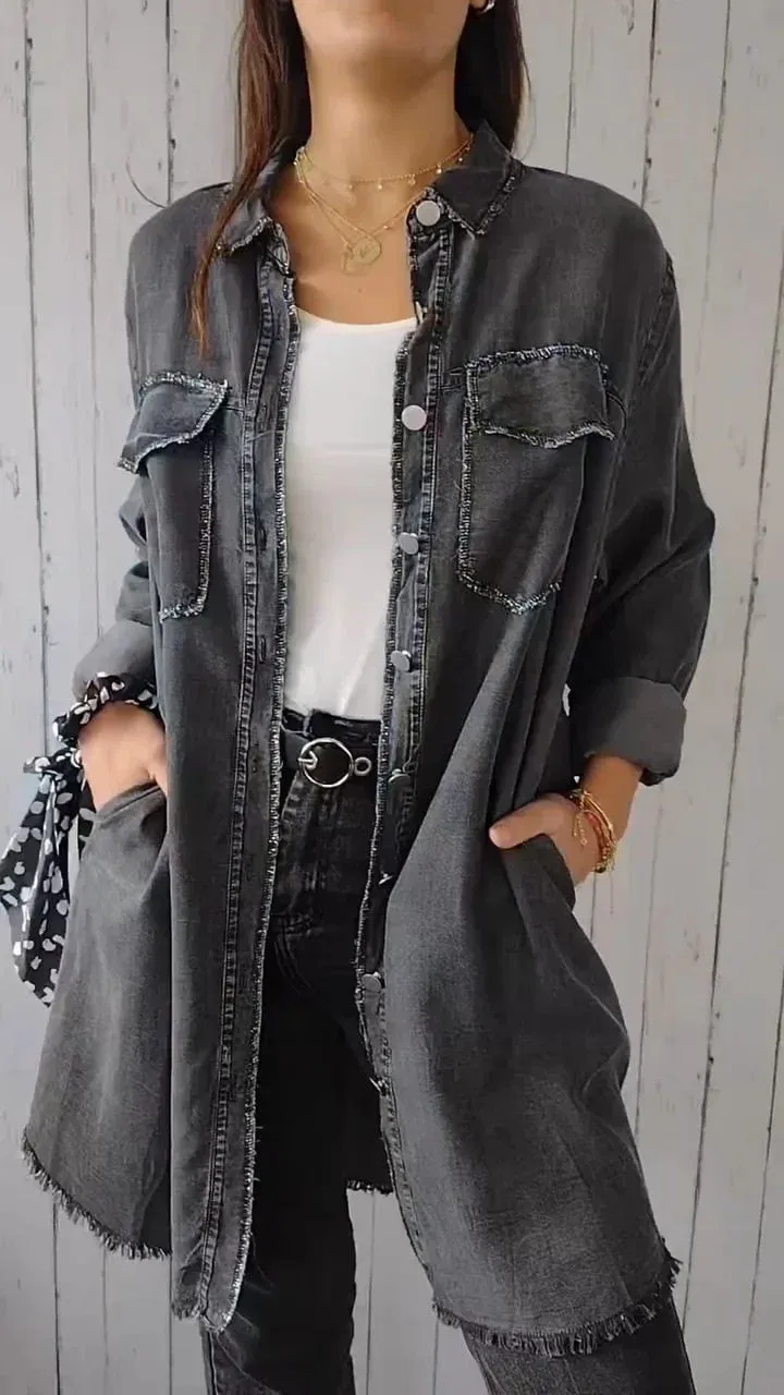Camicia comoda in denim con cappotto lungo