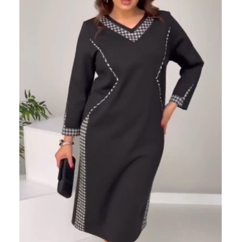 🌷Elegancka damska sukienka patchworkowa z dekoltem w serek
