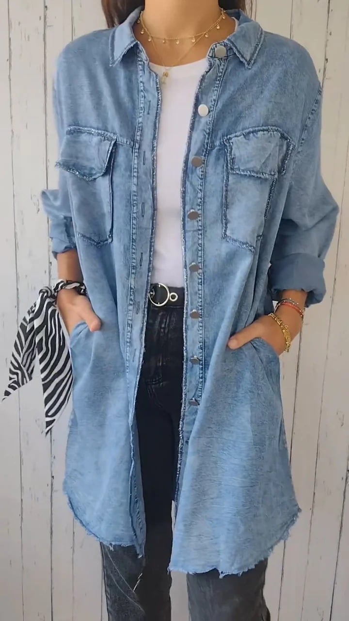 Camicia comoda in denim con cappotto lungo