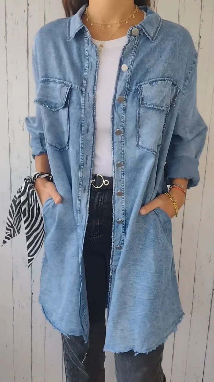 Camicia comoda in denim con cappotto lungo