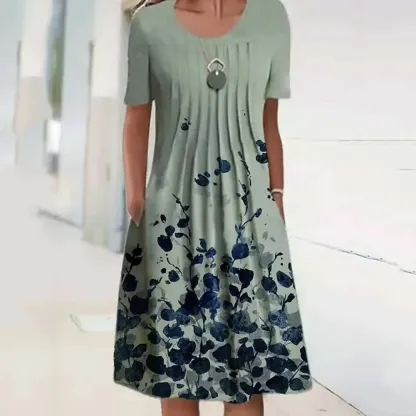 🌸🦋【40-100KG】Nowa damska sukienka z okrągłym dekoltem i nadrukiem (S-3XL)