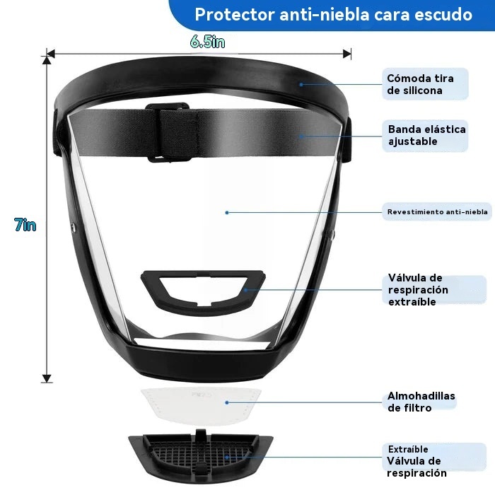 Protector facial transparente grande de protección facial completa