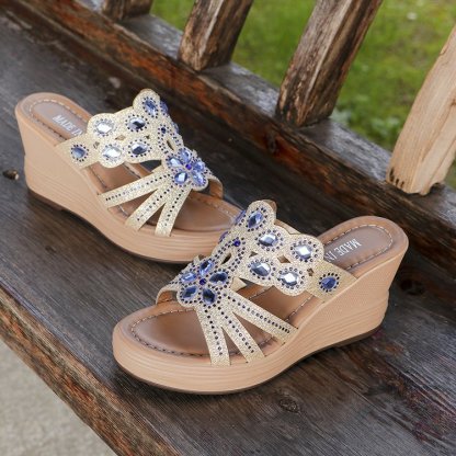 👡Kapcie damskie w stylu bohemy z odkrytymi palcami i cekinami na obcasie